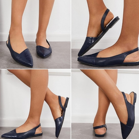 Navy blue slingback pointy flat shoes size 7 - Picture 5 of 5